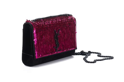 Yves Saint Laurent Fuchsia Sequins Black Suede Handbag NEW 